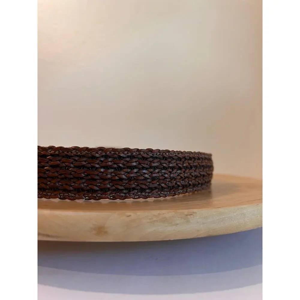 Vintage Woven Brown Barbara & Co Genuine Leather Silver Tipped Belt Size Medium